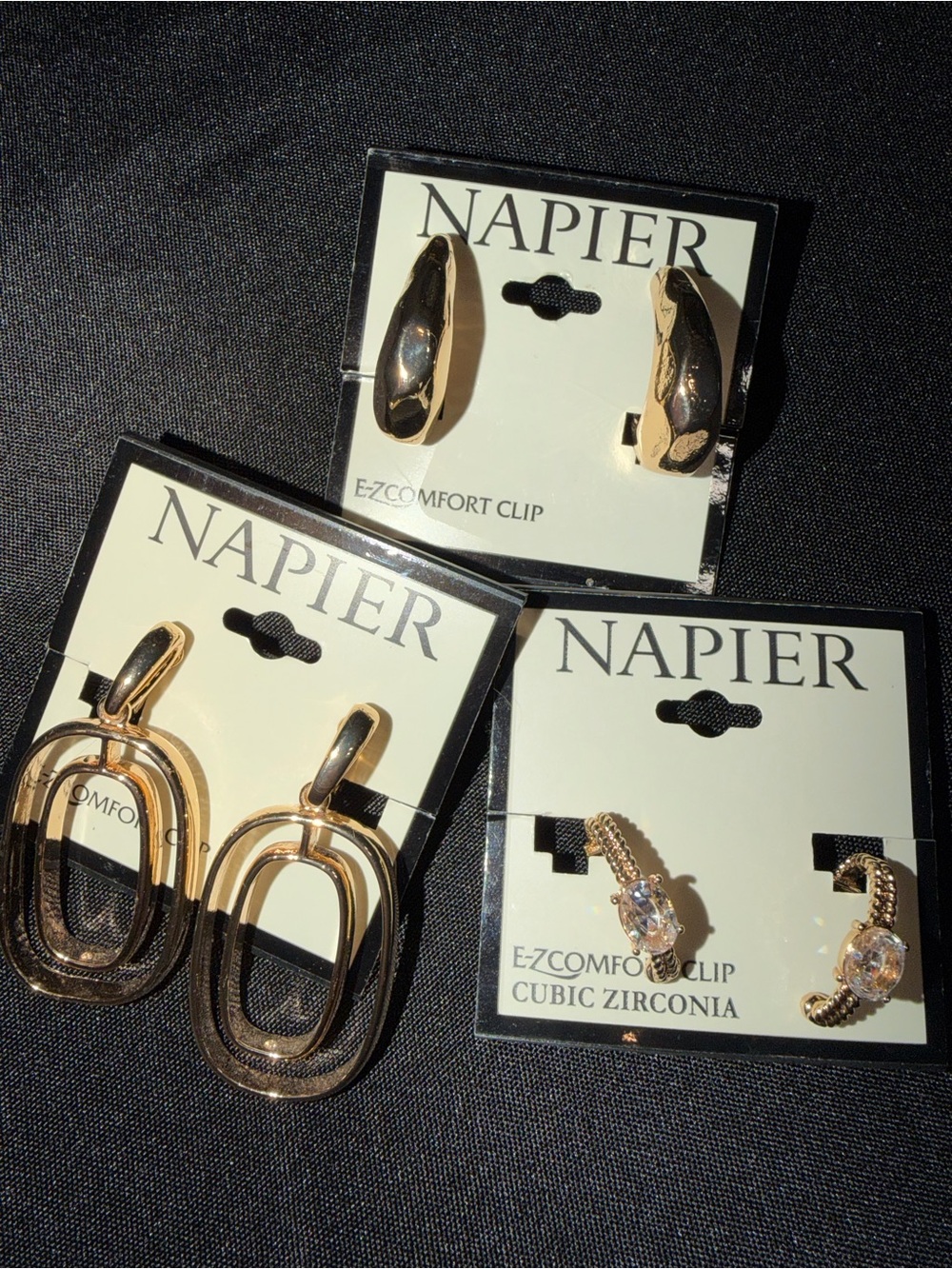 ✨ 3 Pack ✨ Napier Gold-Tone Mixed Hoop & Crystal Clip-On Earring Set